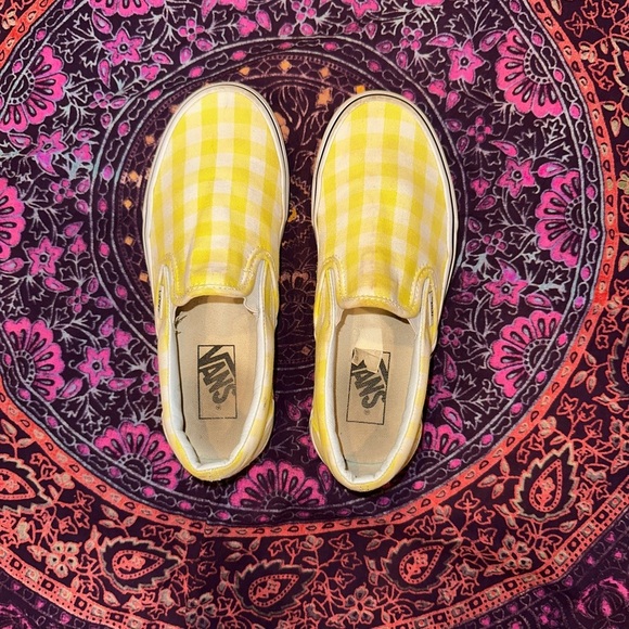 Vans Yellow Checkered Slip-On Sneakers - Picture 2 of 9